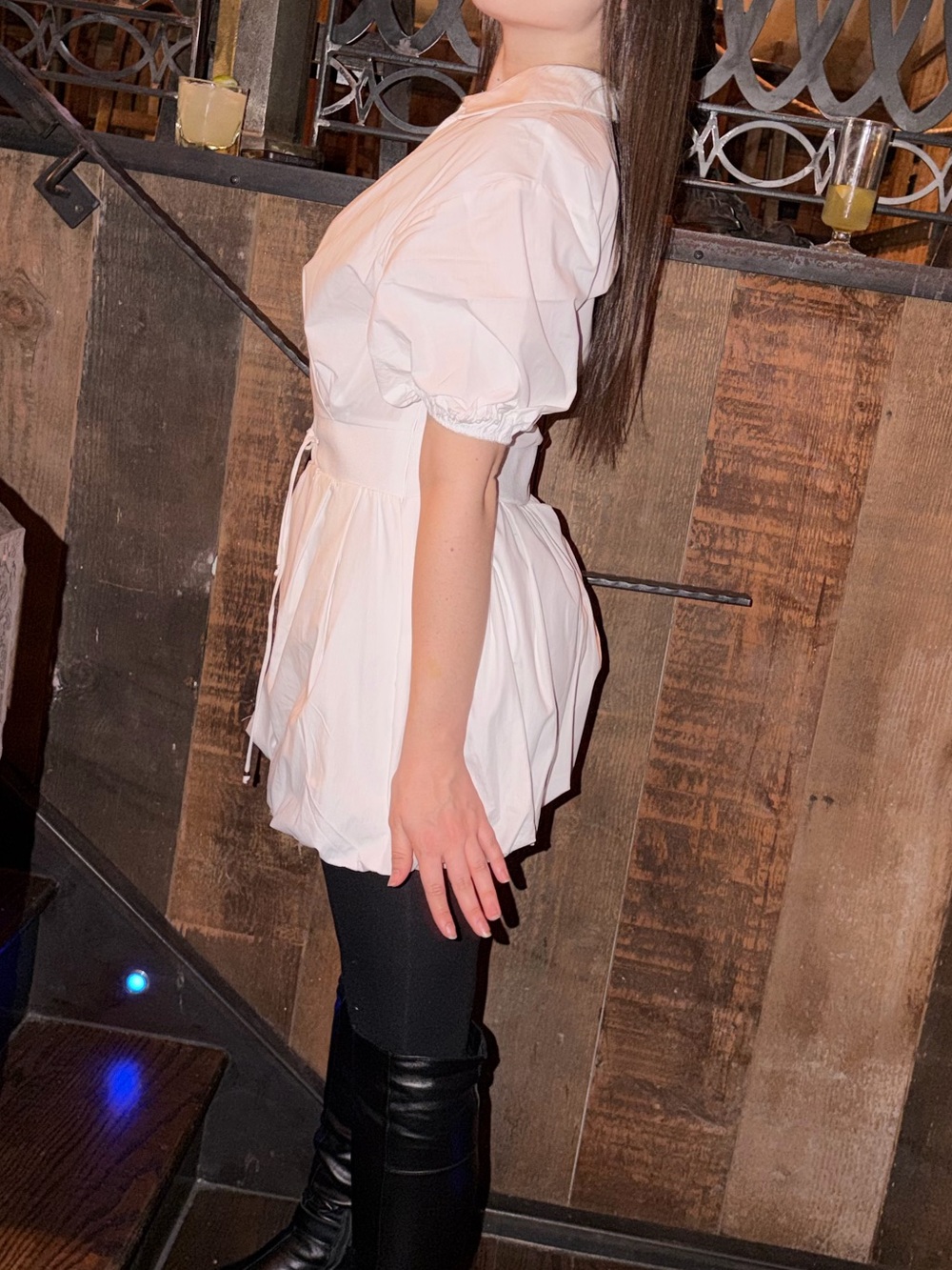 Zara White Puff-Sleeve Tunic Dress